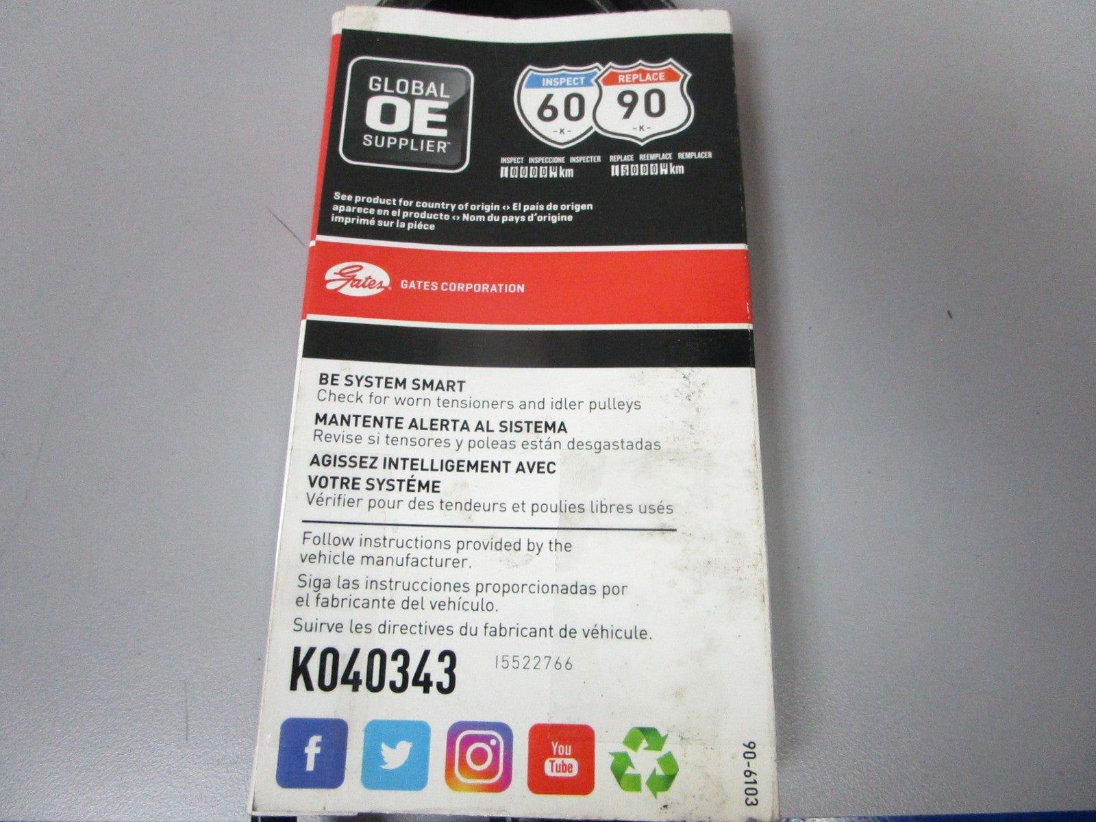 NEW K040343 Gates Micro-V 9/16" x 34 ⅞" Serpentine Belt 0720