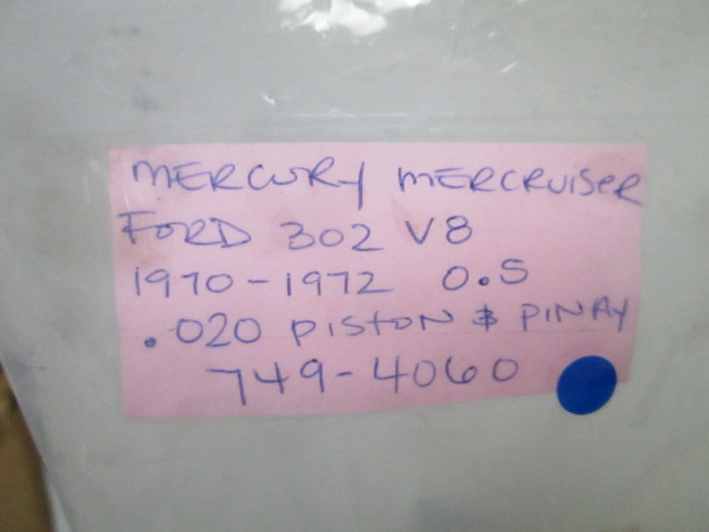NEW OEM 749-4060 Mercury Mercruiser Ford 302 V8 1970- 1972 OS .020 Piston 0720