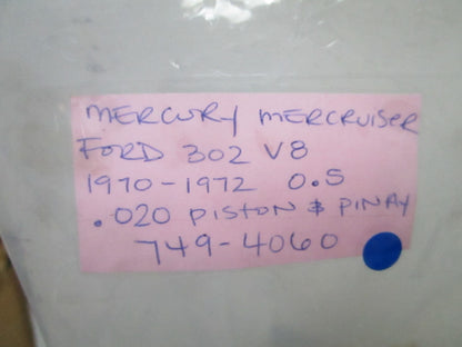 NEW OEM 749-4060 Mercury Mercruiser Ford 302 V8 1970- 1972 OS .020 Piston 0720