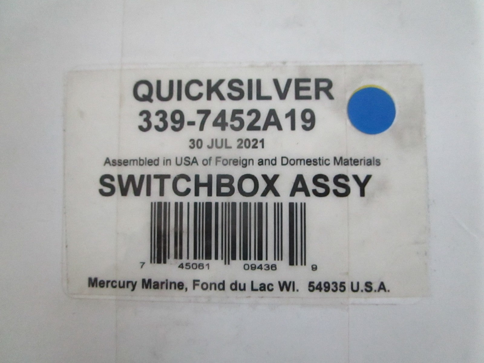 *NEW OEM* 0820 Mercury Quicksilver Switchbox Assy 339-7452A19
