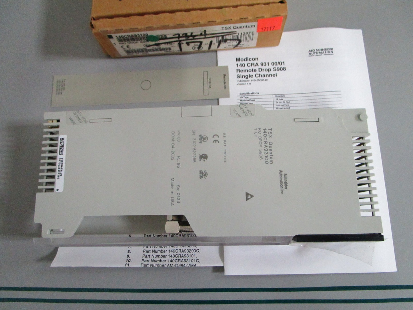 Schneider Modicon 140CRA93100 Quantum RIO Drop Adaptor Module 1CH NEW OEM 0820