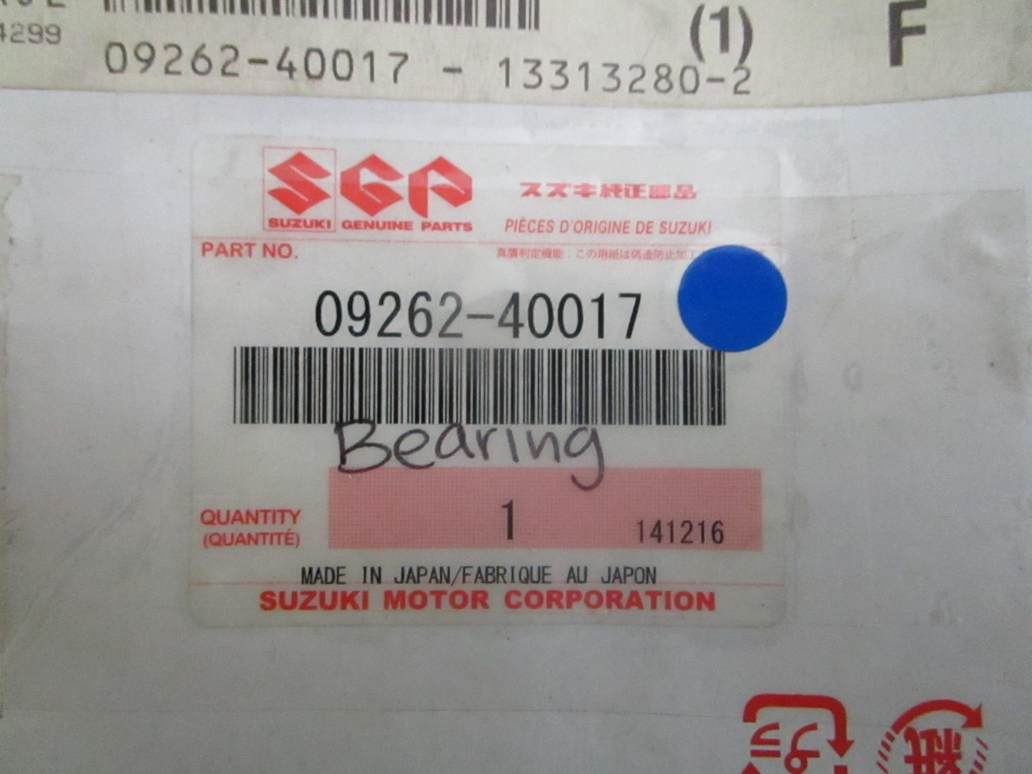 *NEW OEM* 0820 Suzuki Bearing 09262-40017
