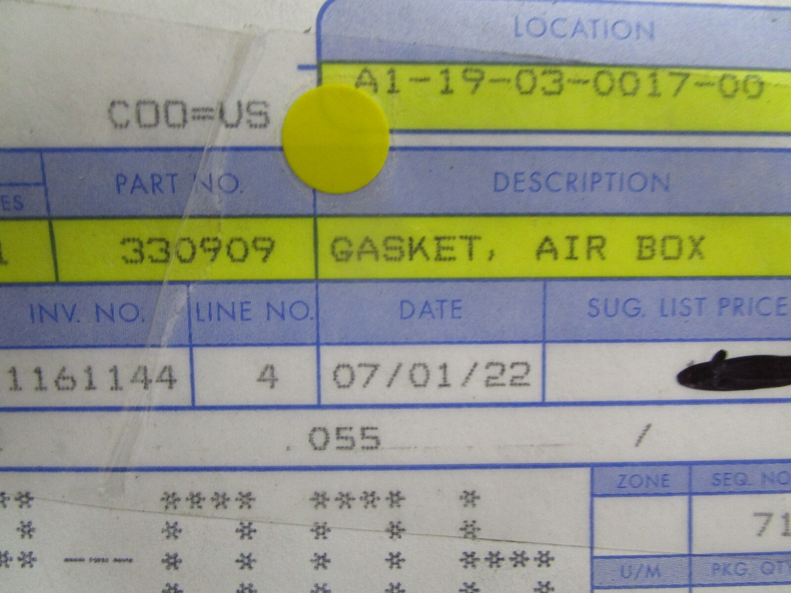 *NEW OEM* 0810 OMC Johnson Evinrude Air Box Gasket 330909 0330909