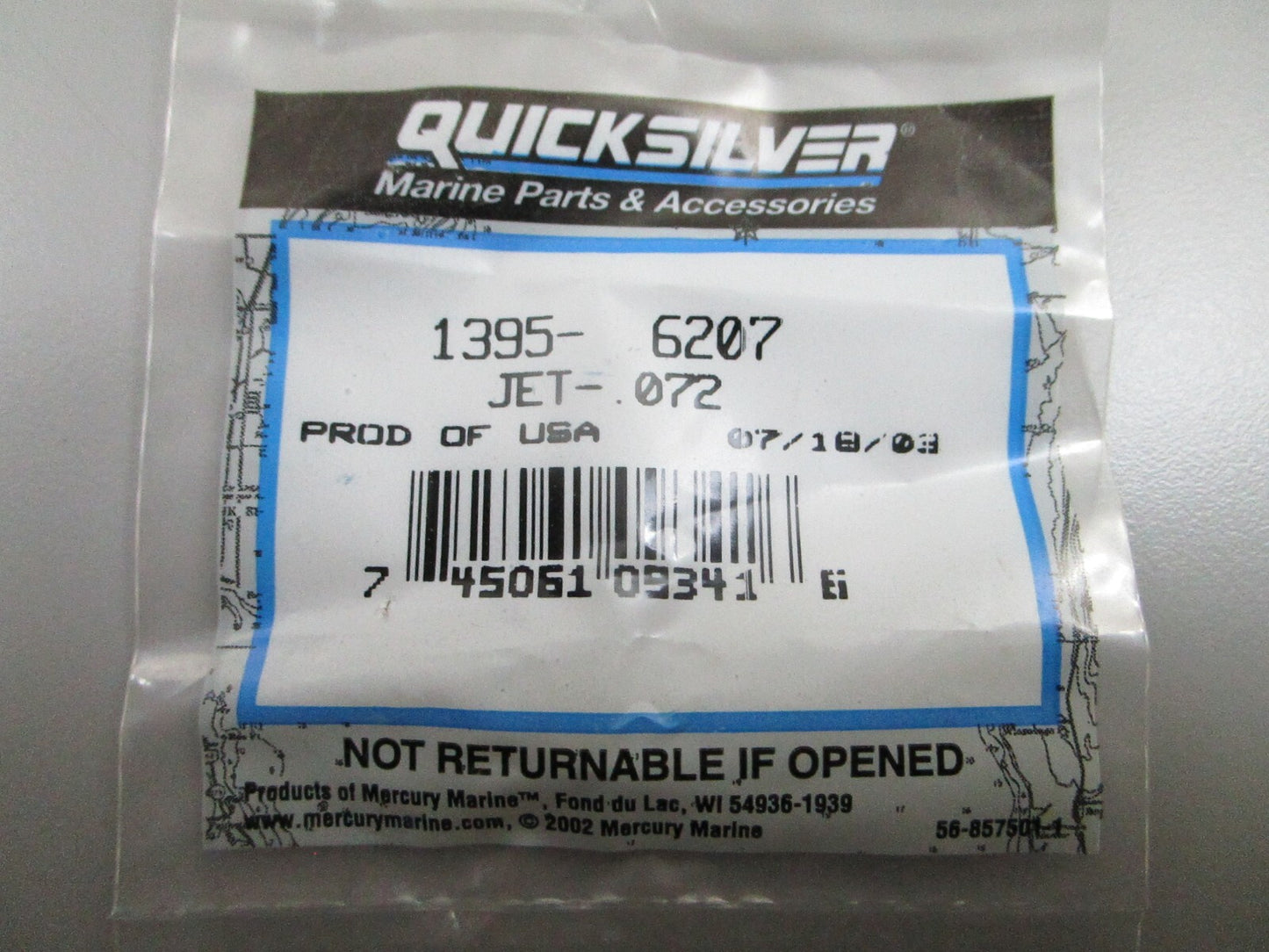 *NEW OEM* 0810 Mercury Quicksilver .072 Outboard Jet 1395-6207