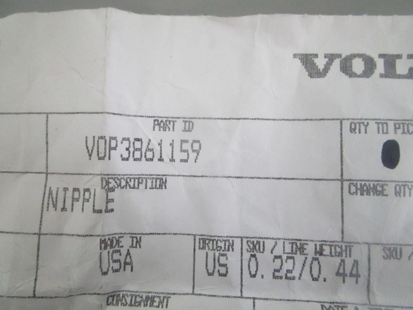 Volvo Penta 3861159 Nipple Marine Engine Fitting NOS Genuine Part NEW OEM 0820