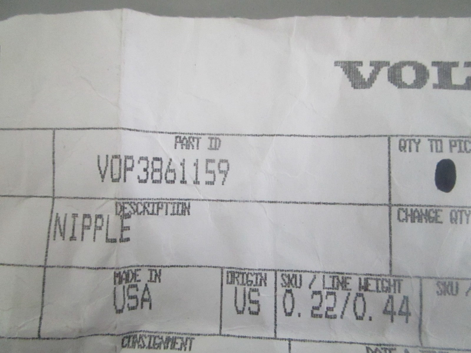 Volvo Penta 3861159 Nipple Marine Engine Fitting NOS Genuine Part NEW OEM 0820