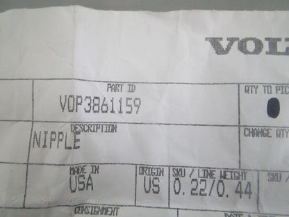 Volvo Penta 3861159 Nipple Marine Engine Fitting NOS Genuine Part NEW OEM 0820