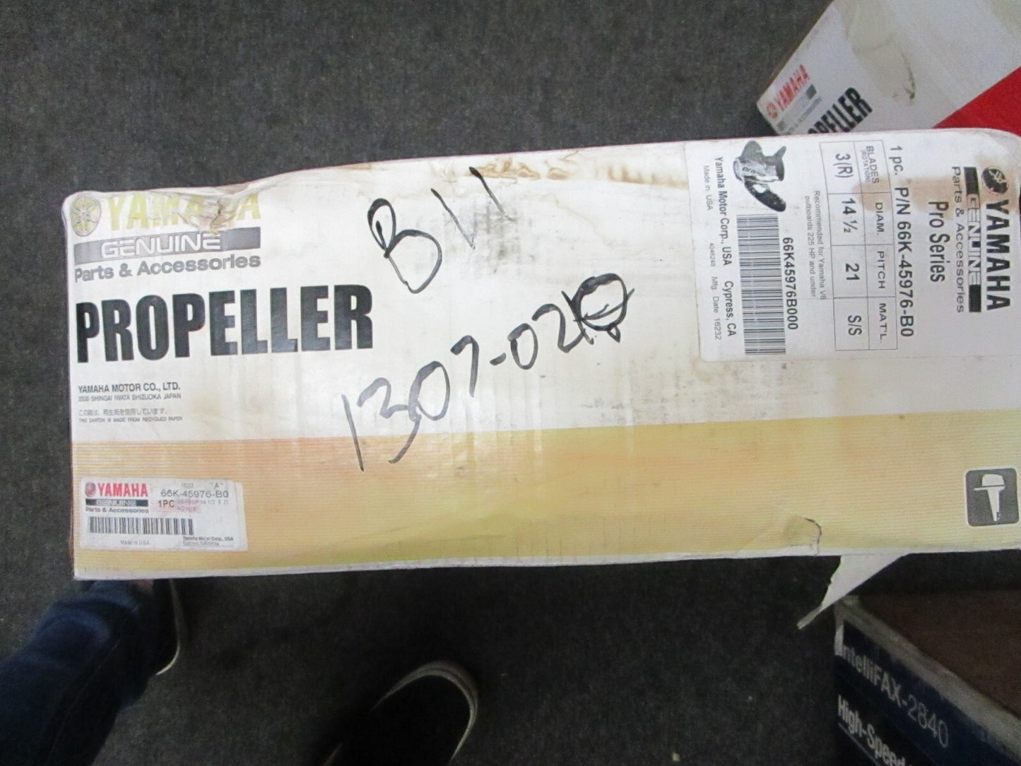 *NEW OEM* 0720 Yamaha 3 Blade Stainless Steel 14 ½ x 21 Propeller 66K-45976-B0