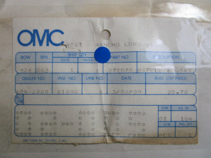 *NEW OEM* 0810 OMC Johnson Evinrude Baffle & Gasket 377070 0377070