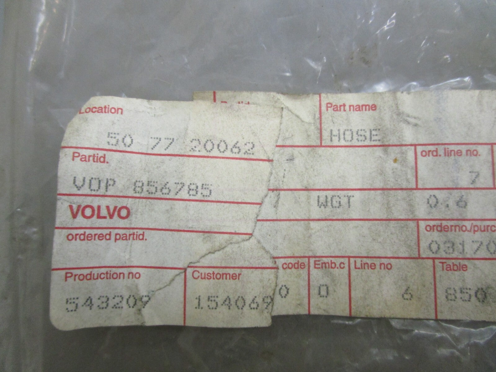 *NEW OEM* 0820 Volvo Penta Hose Assy 856785