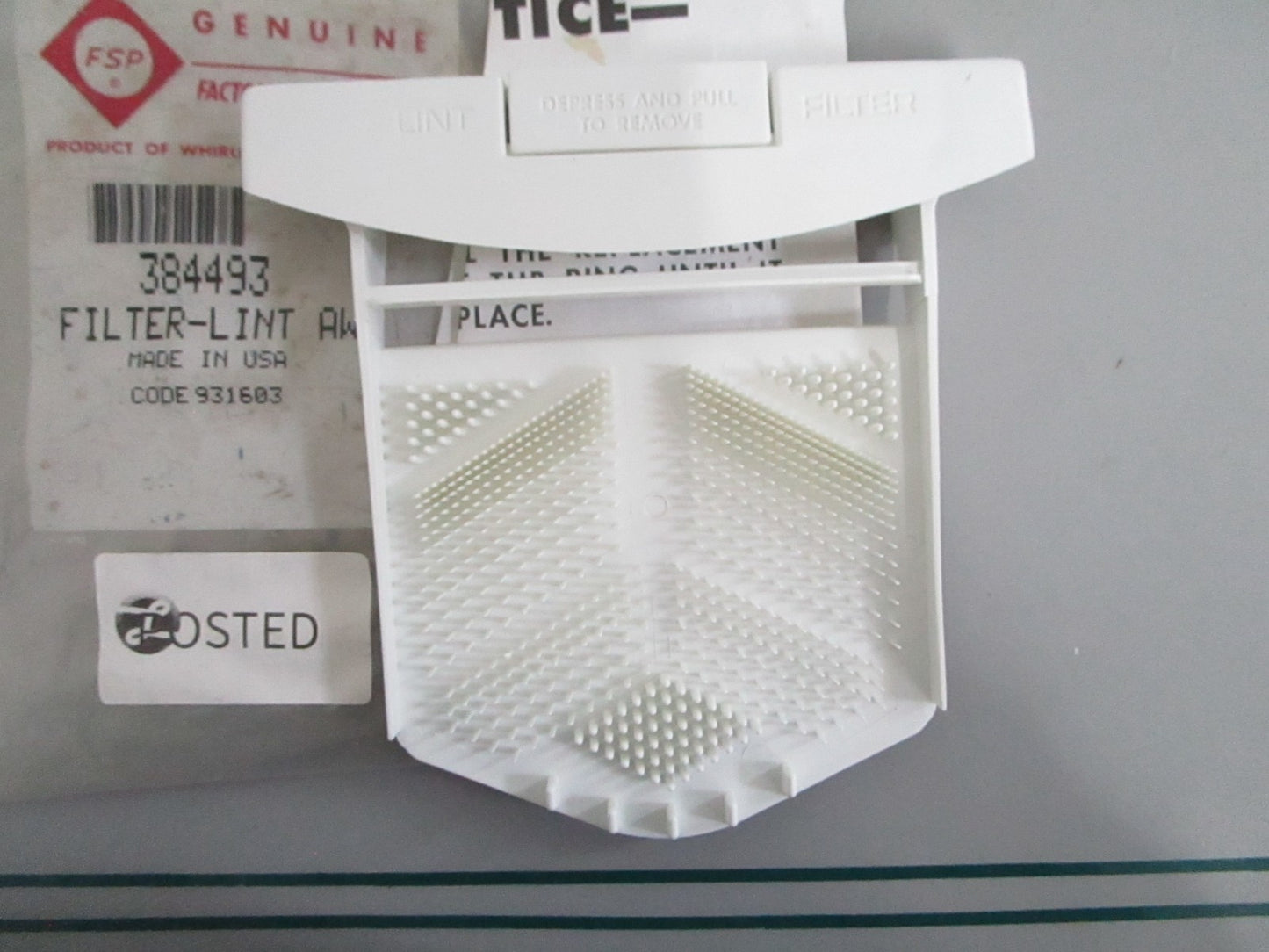 NEW OEM 384493 Whirlpool Lint Filter 0820