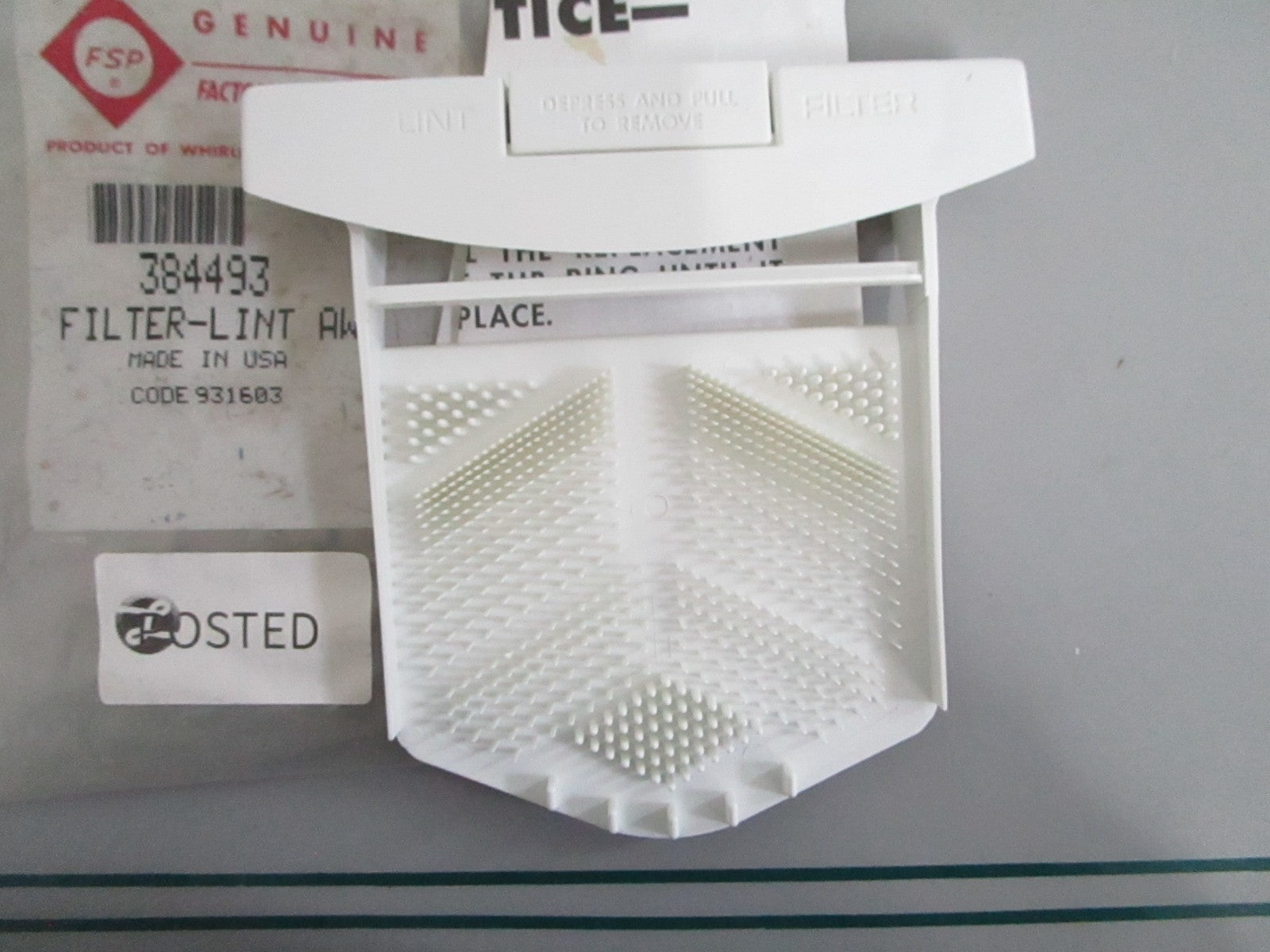 NEW OEM 384493 Whirlpool Lint Filter 0820