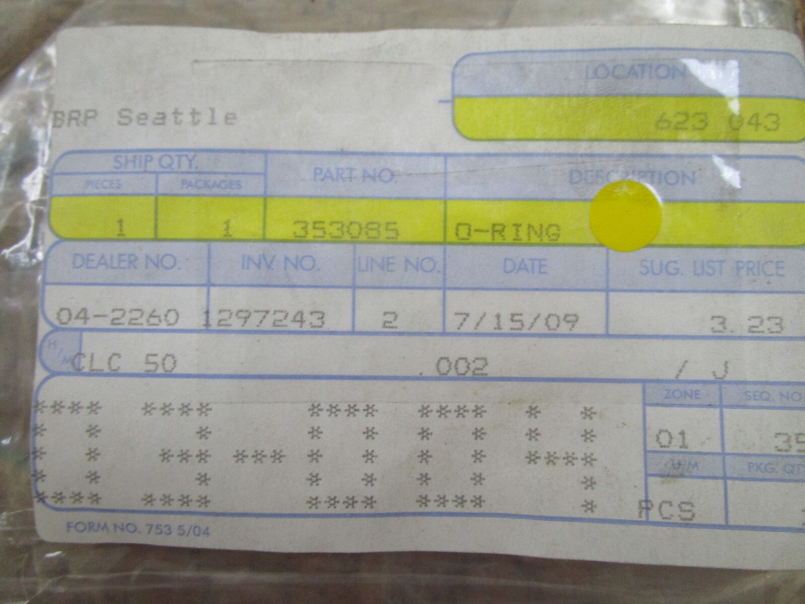 *NEW OEM* 0750 OMC Johnson Evinrude O-RING 353085 0353085