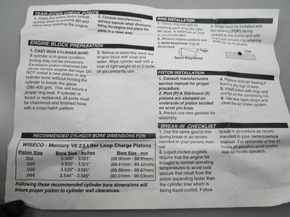NEW 3037PS For: Mercury Wiseco Piston Kit 0810
