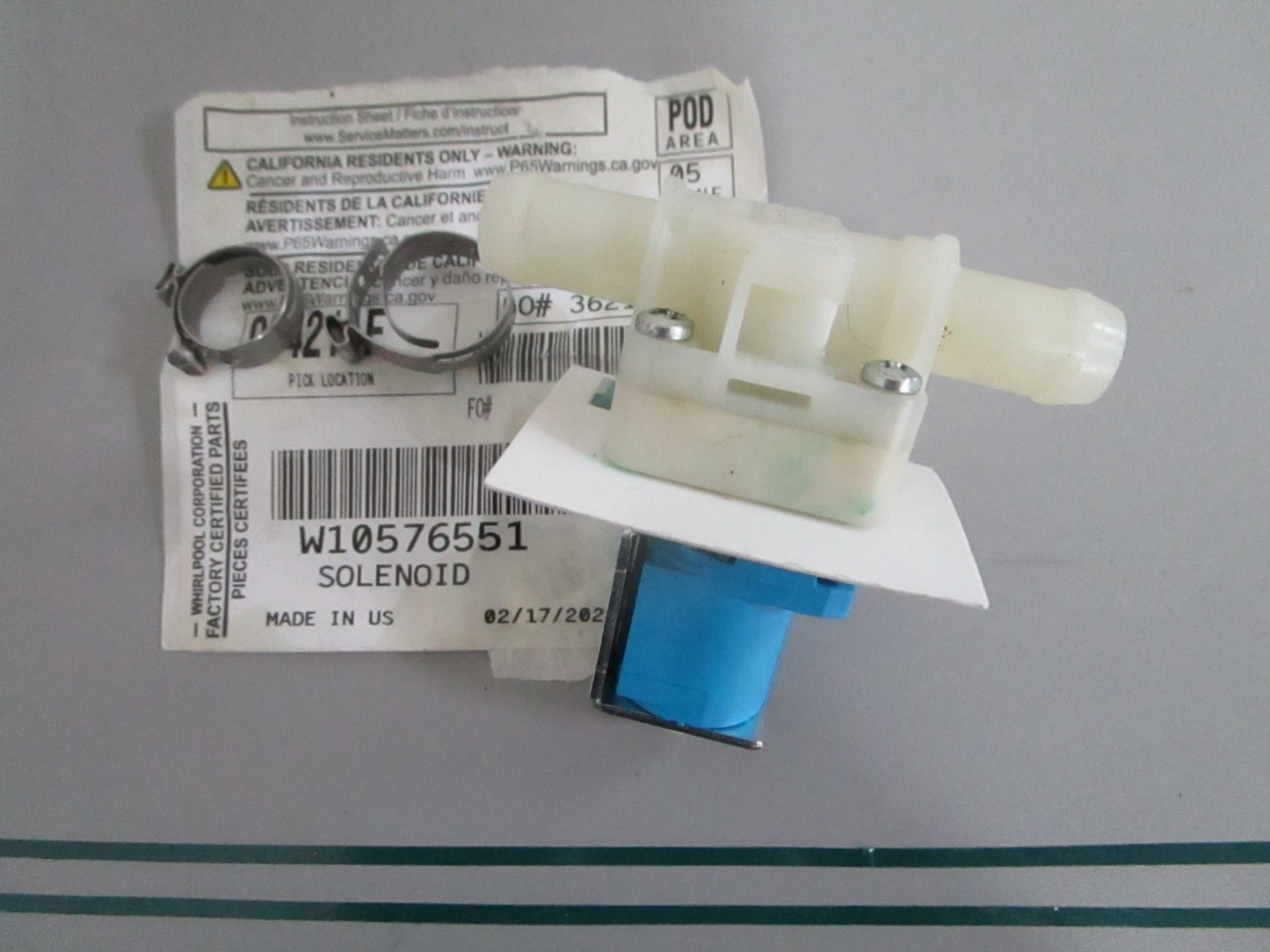Whirlpool NEW OEM Dishwasher Solenoid W10576551 NOS Genuine Appliance Part 0820