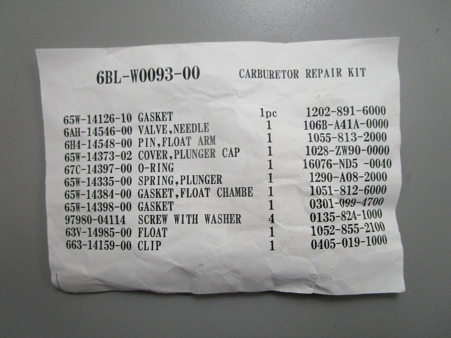 *NEW OEM* 0820 Yamaha Carburetor Repair Kit 6BL-W0093-00-00