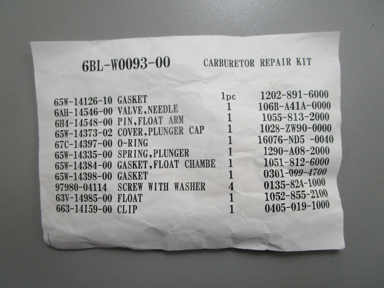 *NEW OEM* 0820 Yamaha Carburetor Repair Kit 6BL-W0093-00-00