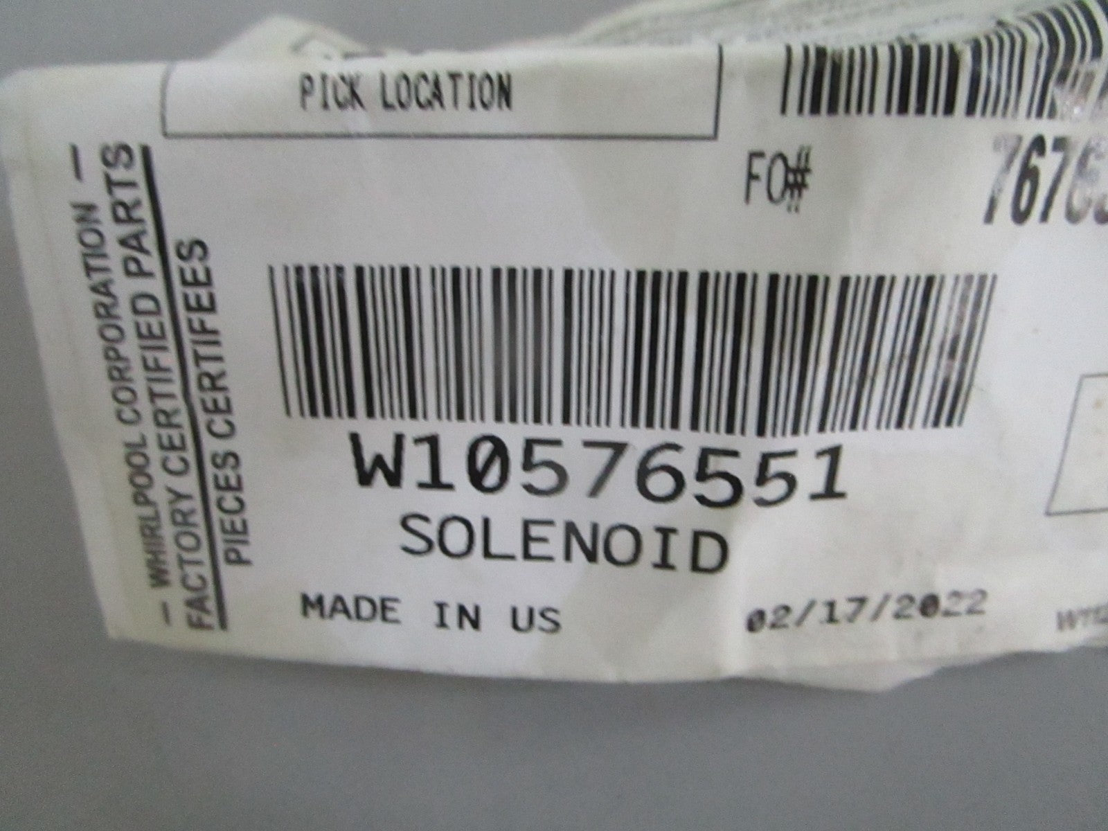 Whirlpool NEW OEM Dishwasher Solenoid W10576551 NOS Genuine Appliance Part 0820