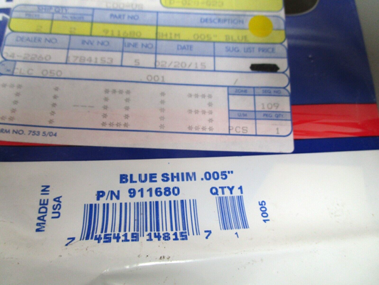 *NEW OEM* (LOT OF 2) 0750 OMC Johnson Evinrude SHIM  .005 Blue  911680 0911680