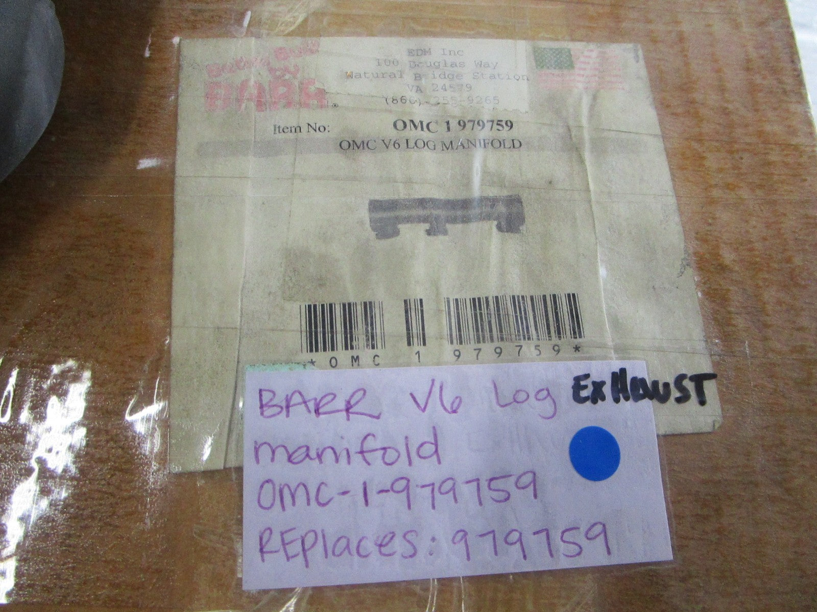 NEW OMC-1-979759 Replaces: 979759 Barr V6 Log Exhaust Manifold 0810