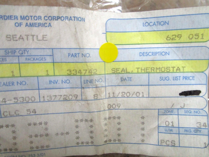 *NEW OEM* 0750 OMC Johnson Evinrude SEAL, THERMOSTAT 334742 0334742
