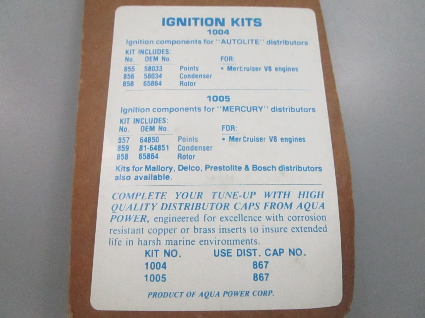 NEW 1004 For: Mercury Aqua Power Ignition Kit 0810
