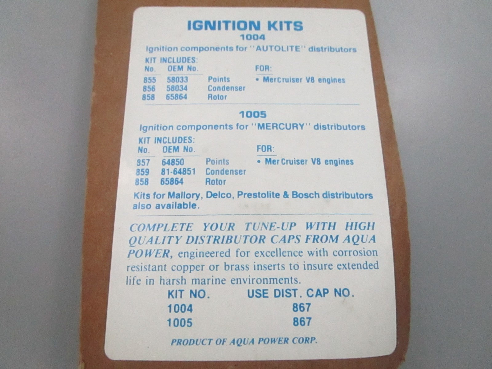 NEW 1004 For: Mercury Aqua Power Ignition Kit 0810