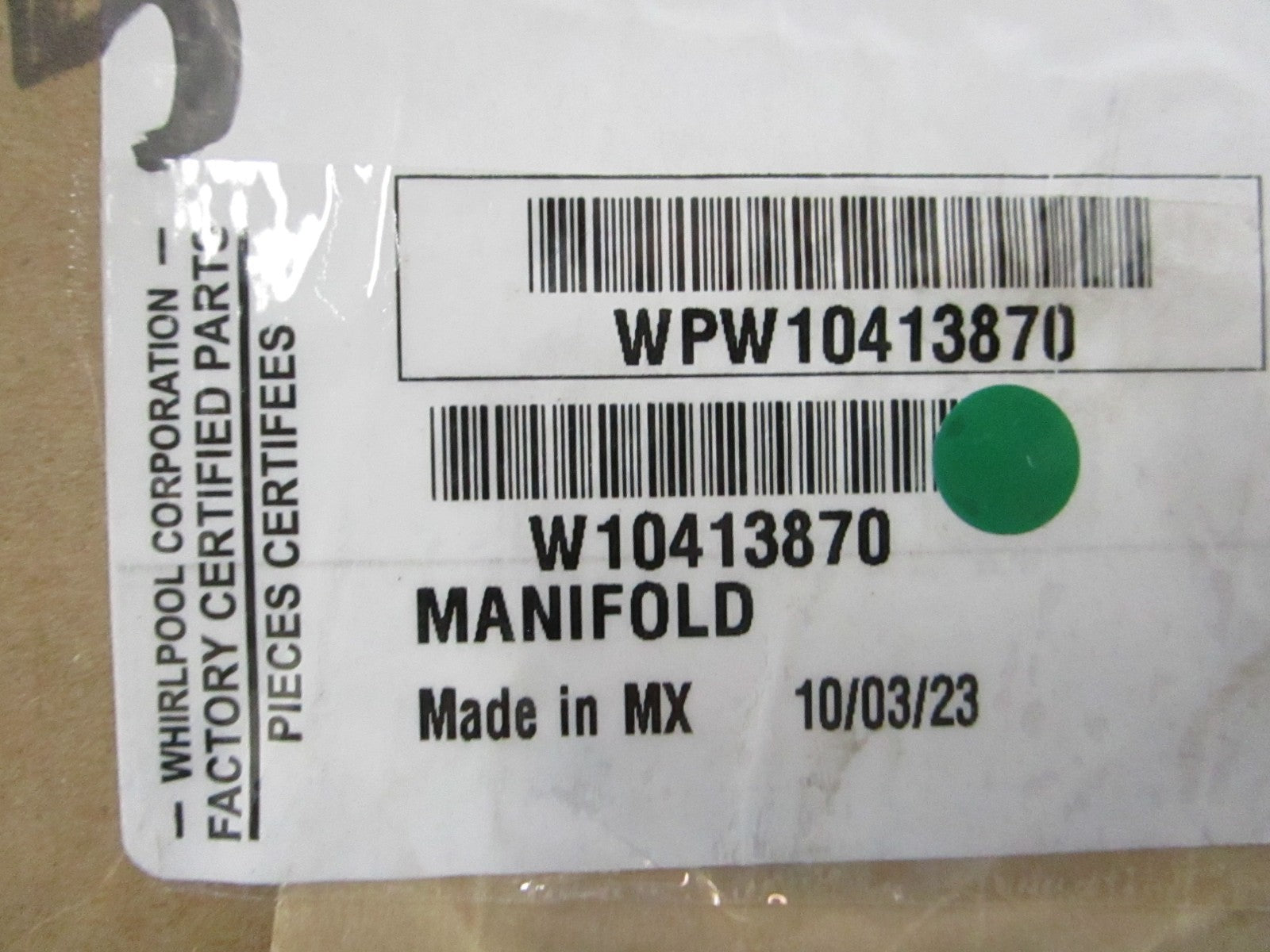 NEW OEM W10413870 WPW10413870 Whirlpool Manifold 0810