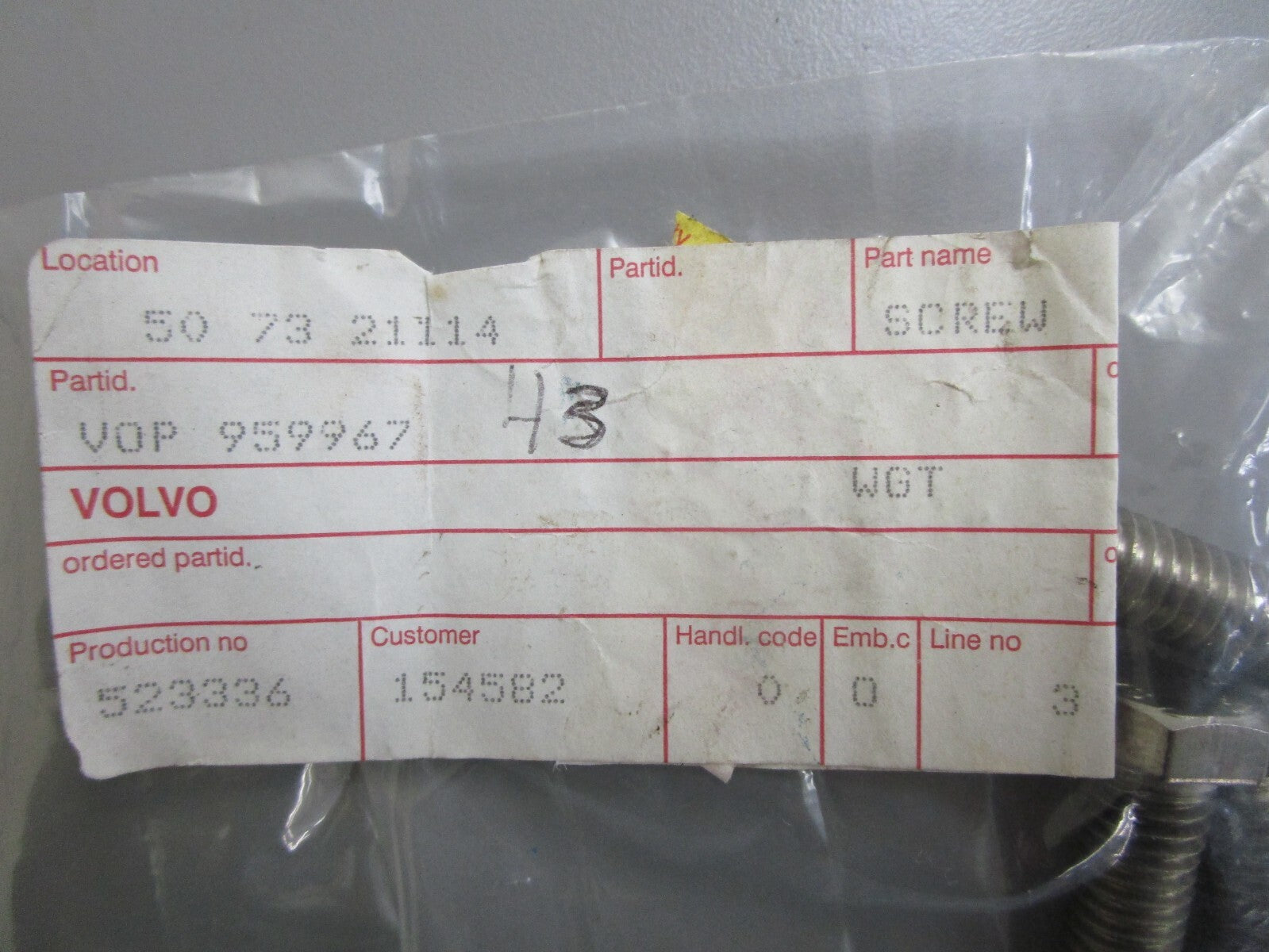 *NEW OEM* (LOT OF 4) 0810 Volvo Penta Hexagon Screw 959967