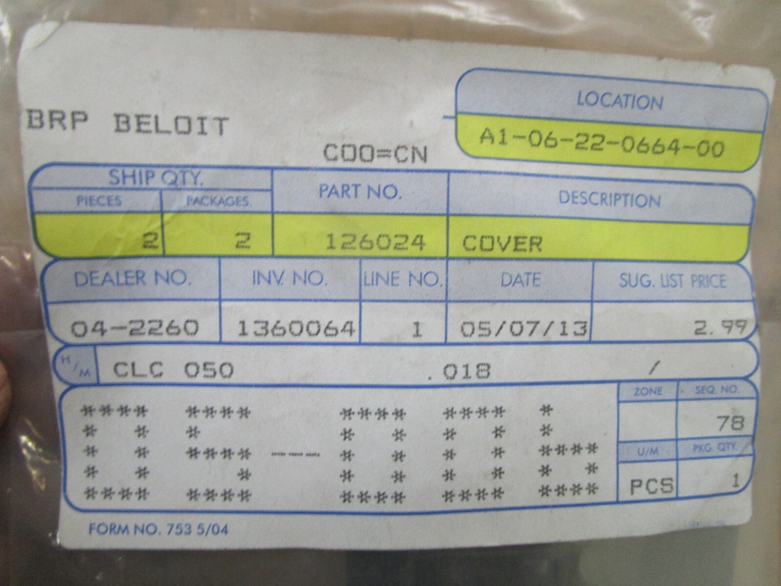 *NEW OEM* 0750 OMC Johnson Evinrude COVER 126024 0126024