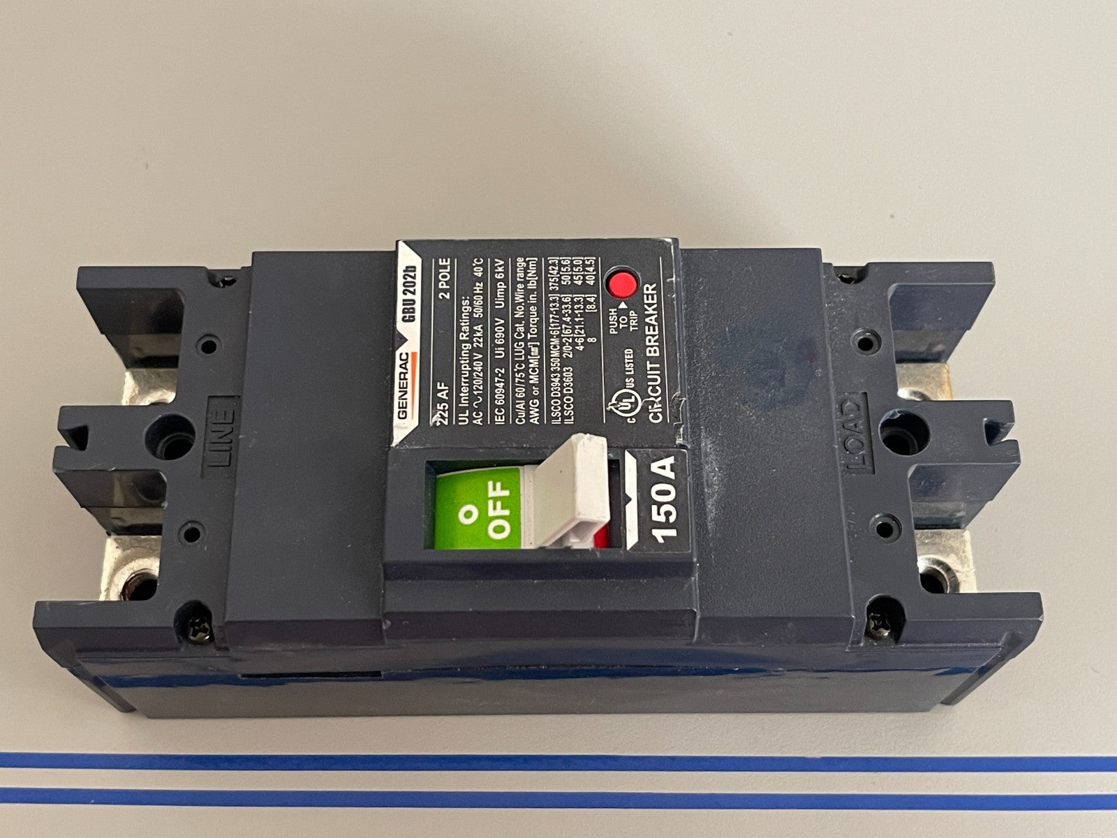 *NEW OEM* 0720 Generac 225AF 150AMP 120/240V 2 Pole Circuit Breaker GBU 202B