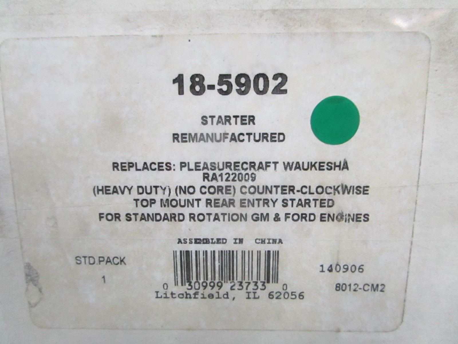 NEW 18-5902 Sierra Reman Starter Replaces: RA122009 Pleasurecraft 0820