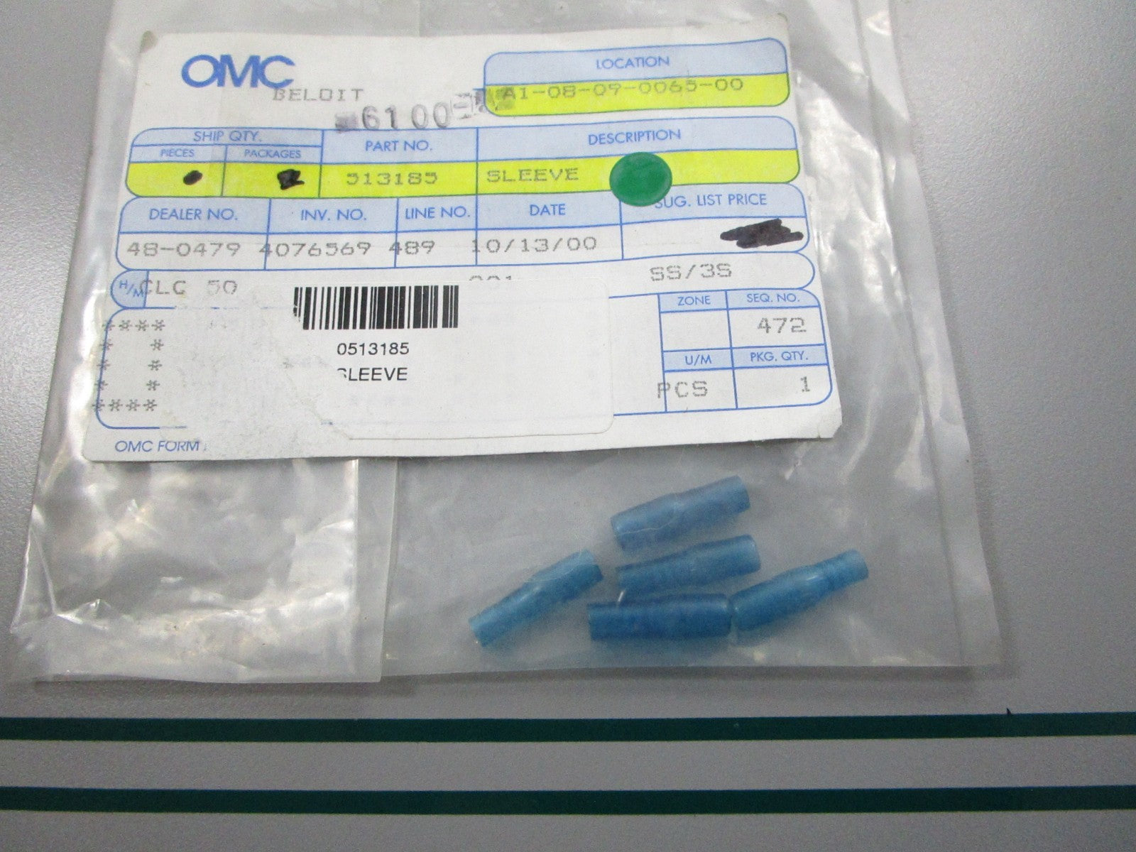 NEW OEM (LOT OF 5) 513185 0513185 OMC Johnson Evinrude Sleeve 0810