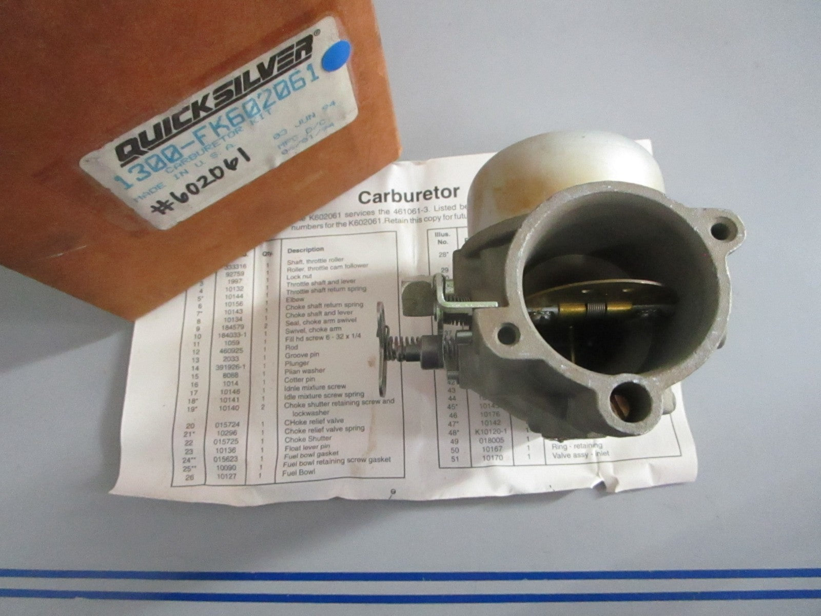 NEW OEM 1300-FK602061 Mercury Quicksilver Carburetor Kit 0820