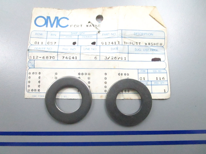 *NEW OEM* (LOT OF 2) 0810 OMC Johnson Evinrude Washer 913411 0913411