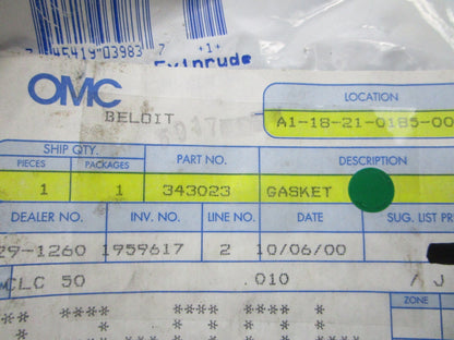 NEW OEM 343023 0343023 OMC Johnson Evinrude Gasket 0810