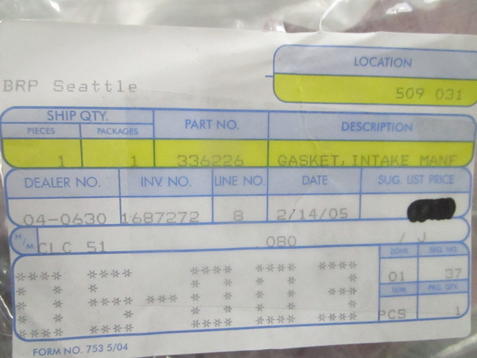 *NEW OEM* 0810 OMC Johnson Evinrude Intake Manifold Gasket 336226 0336226