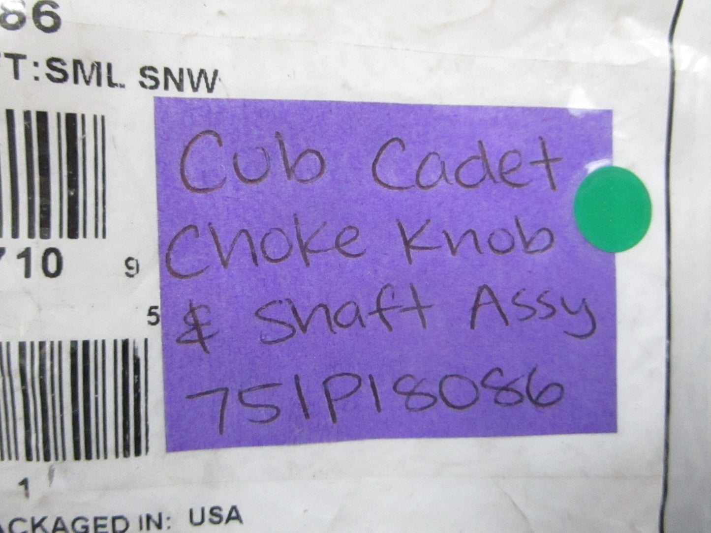 NEW OEM 751P18086 Cub Cadet Choke Knob & Shaft Assembly 0810