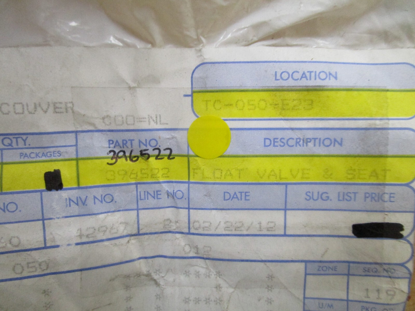 *NEW OEM* 0750 OMC Johnson Evinrude FLOAT VALVE 396522 0396522