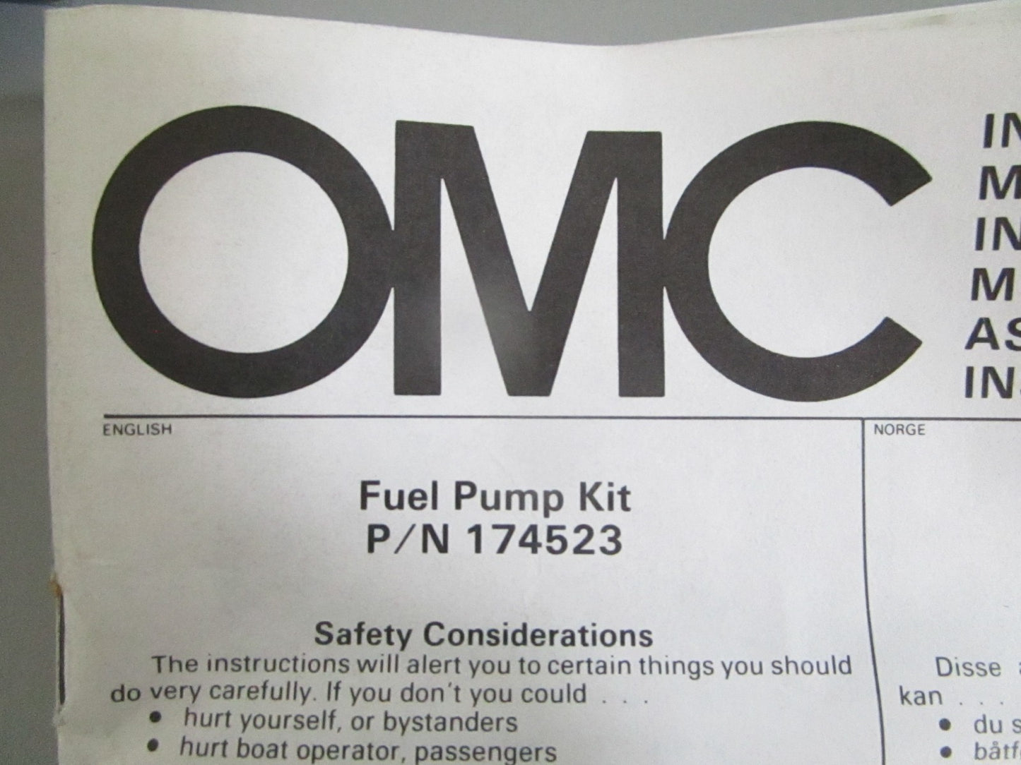 Evinrude Johnson OMC 0174523 Fuel Pump Kit Bombardier NOS NEW OEM 0820