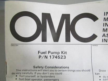 Evinrude Johnson OMC 0174523 Fuel Pump Kit Bombardier NOS NEW OEM 0820