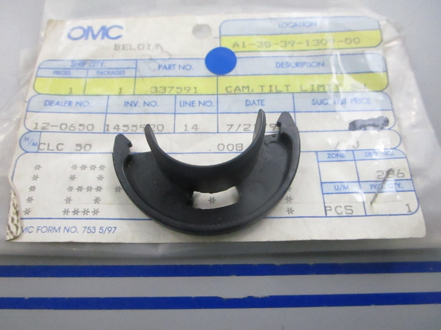 NEW OEM 337591 0337591 OMC Johnson Evinrude Limit Switch Cam 0810
