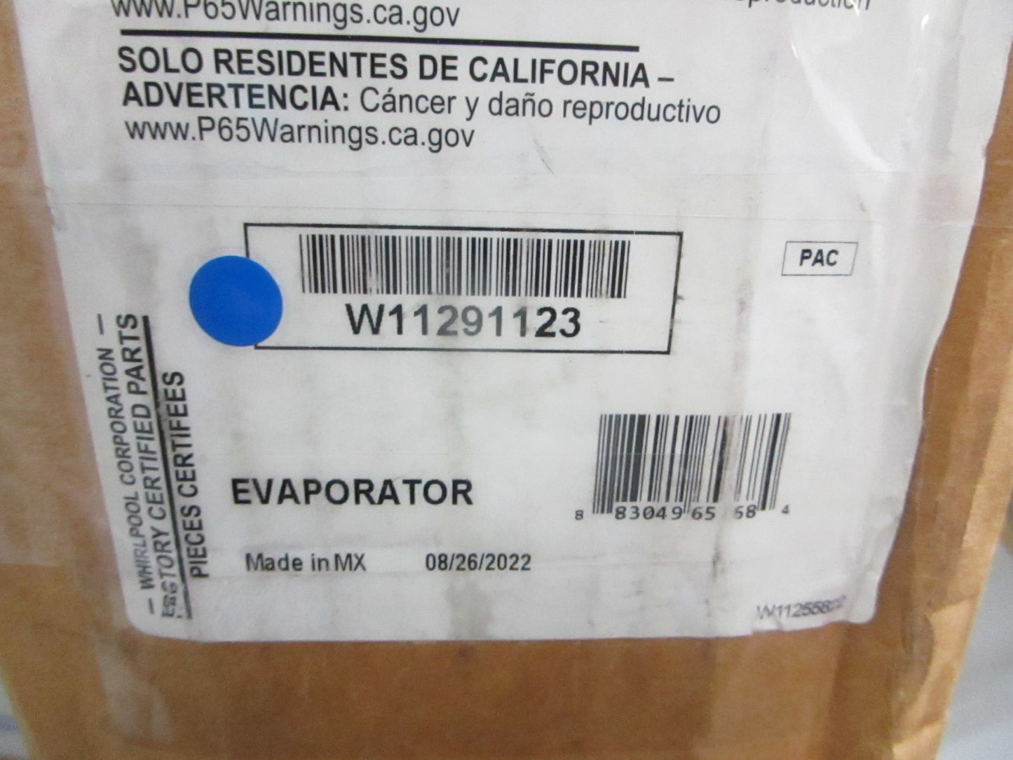 *NEW OEM* 0820 Whirlpool Evaporator W11291123