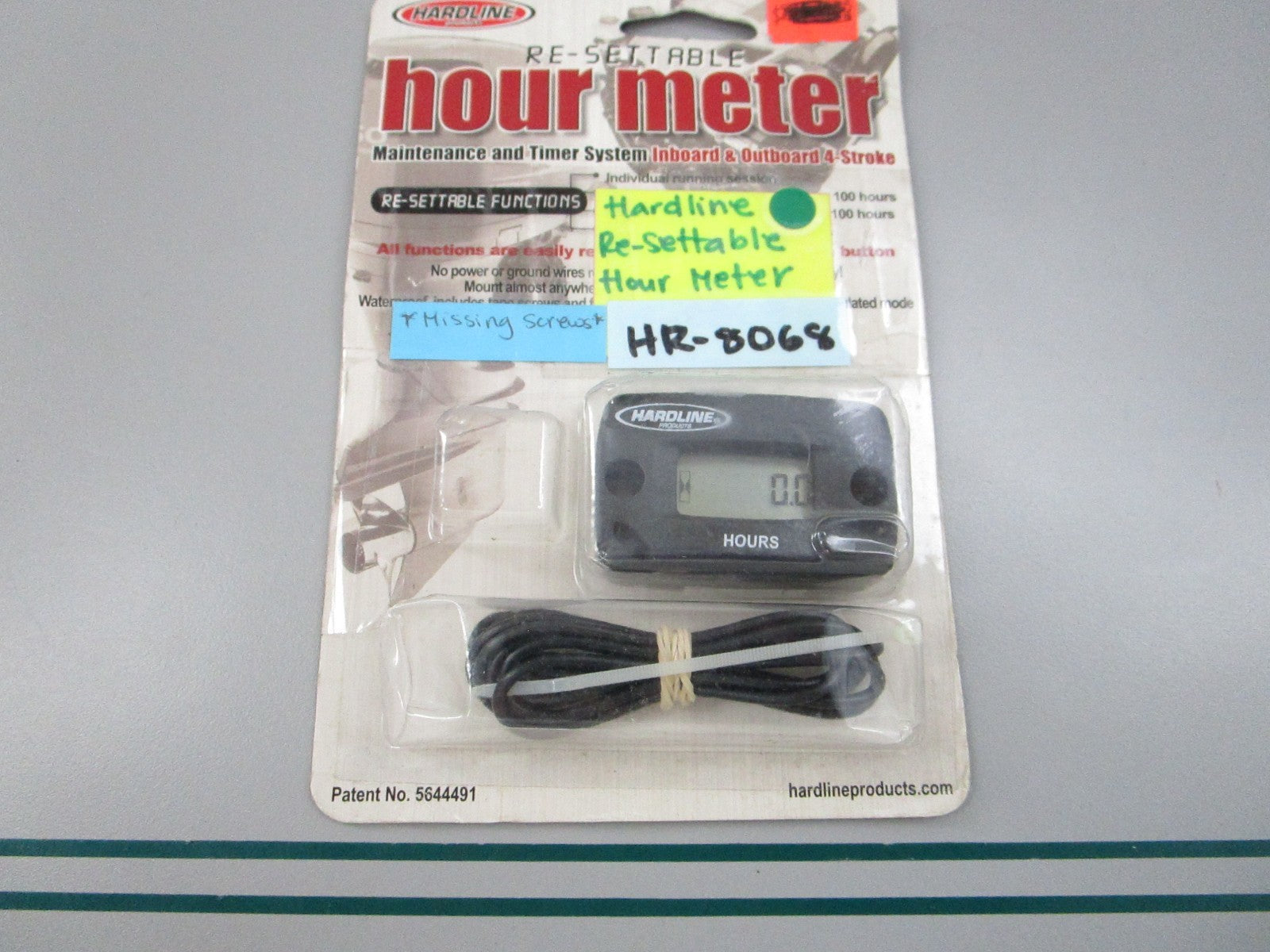 NEW HR-8068 Hardline Re-Settable Hour Meter *Missing Screws* 0810