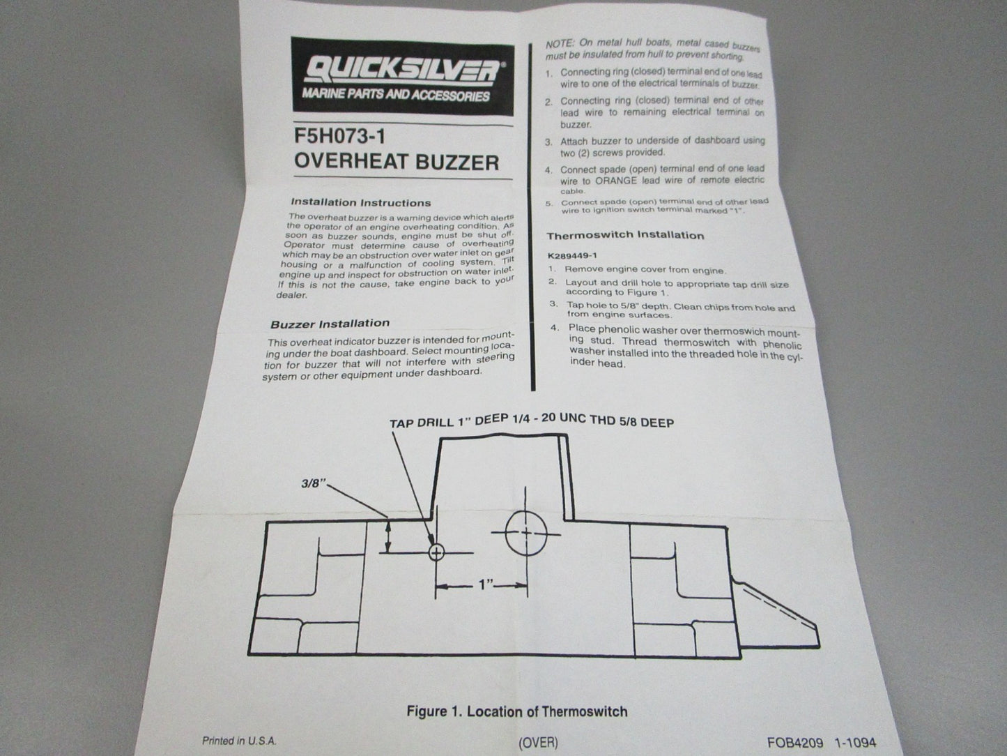 NEW OEM F5H073-1 Mercury Quicksilver Buzzer Kit 0810