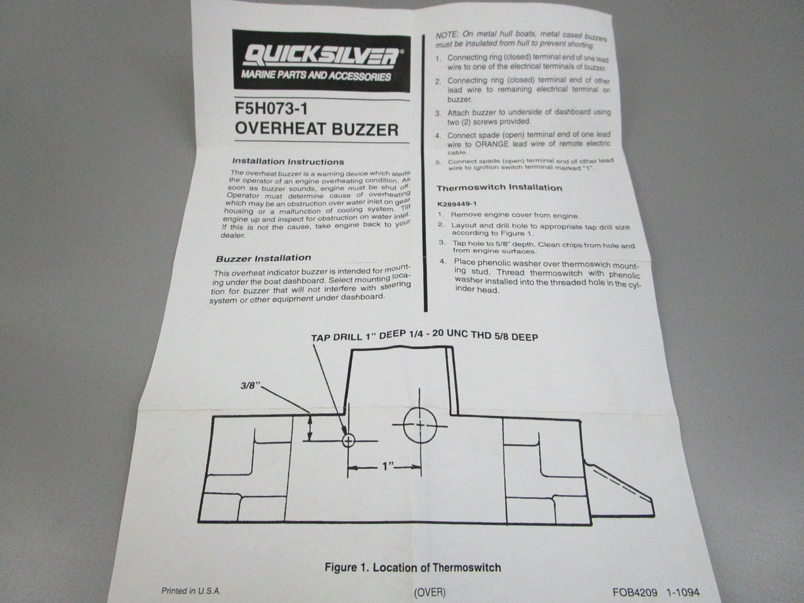 NEW OEM F5H073-1 Mercury Quicksilver Buzzer Kit 0810