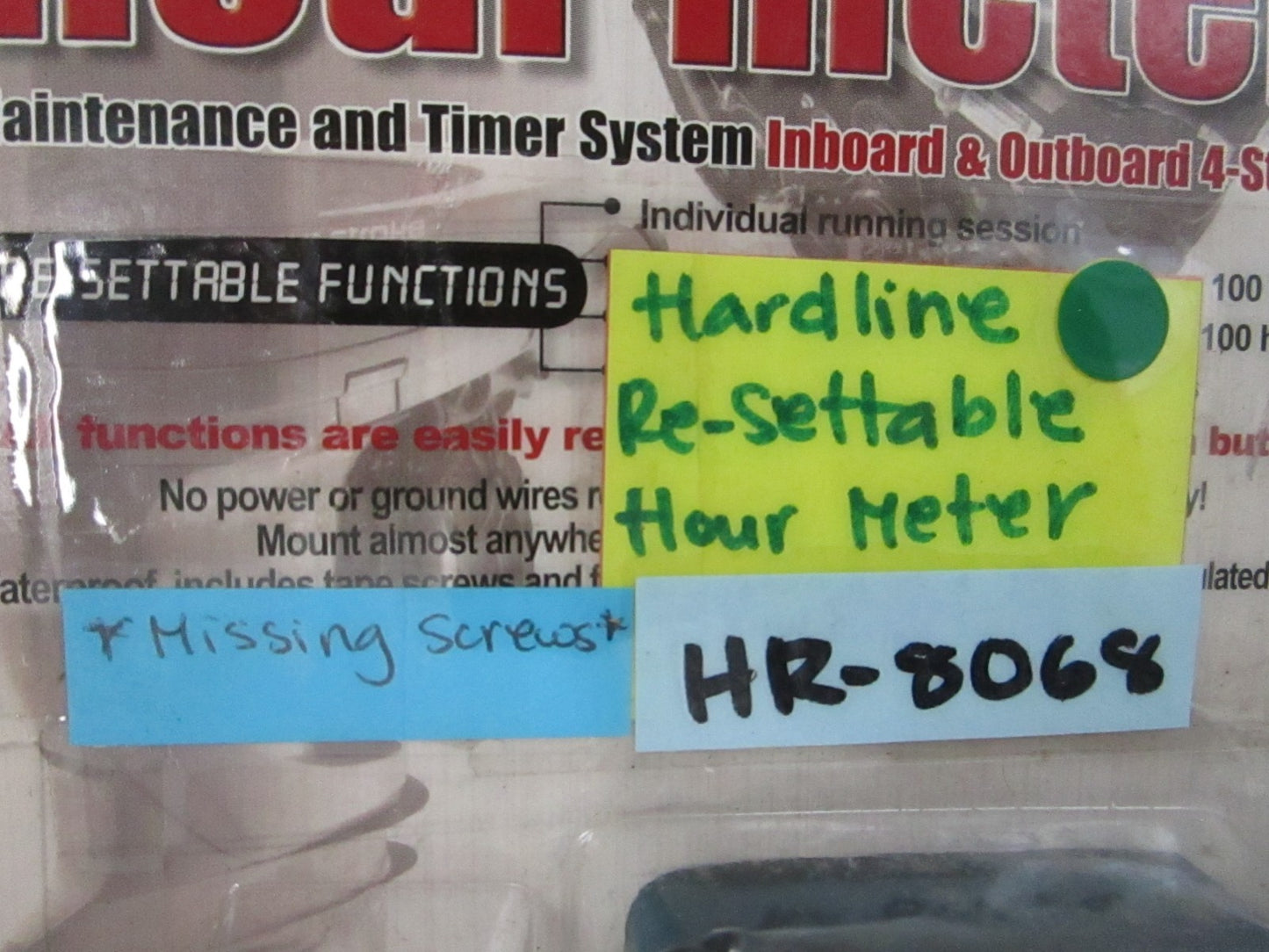 NEW HR-8068 Hardline Re-Settable Hour Meter *Missing Screws* 0810