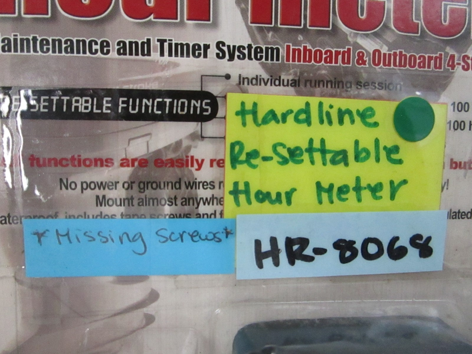 NEW HR-8068 Hardline Re-Settable Hour Meter *Missing Screws* 0810