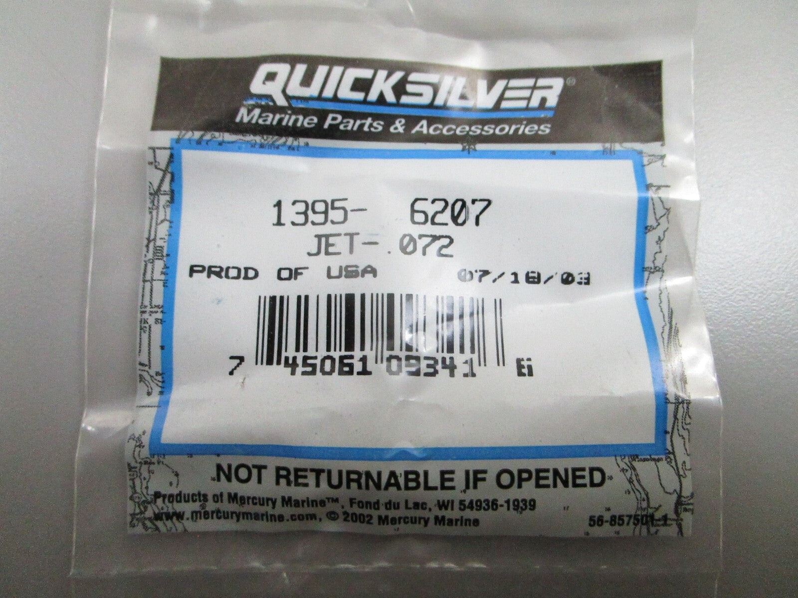*NEW OEM* 0810 Mercury Quicksilver .072 Outboard Jet 1395-6207