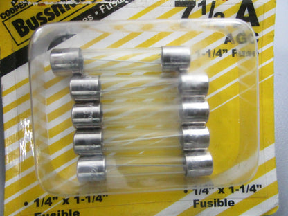 NEW (LOT OF 5) BP/AGC-7-1/2-RP Bussmann 1/4" x 1 1/4" 7 1/5A Fuse 0810
